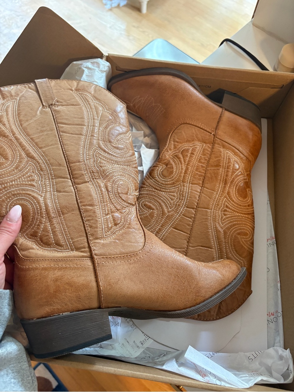 Women’s Tan Western Embroidered Mid-Calf Boot